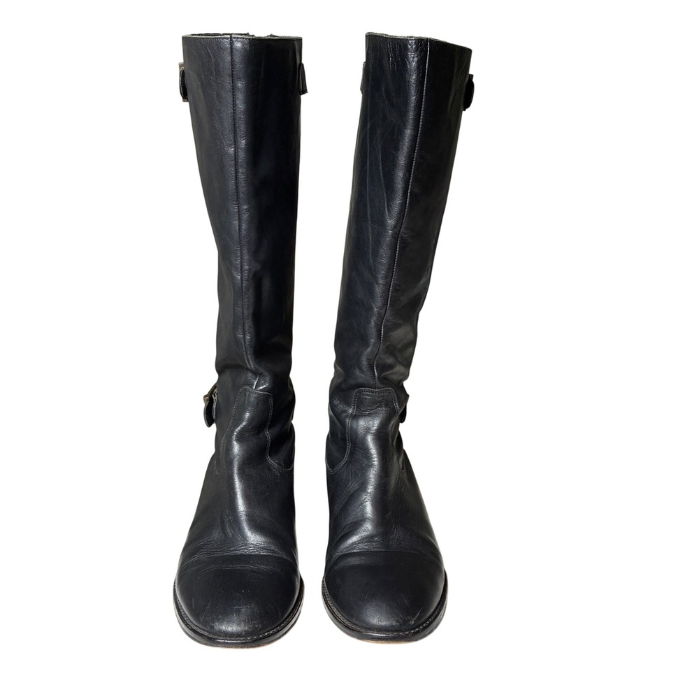Saks Fifth Avenue Black Leather Riding Boots Buckle Made in Italy EU 41